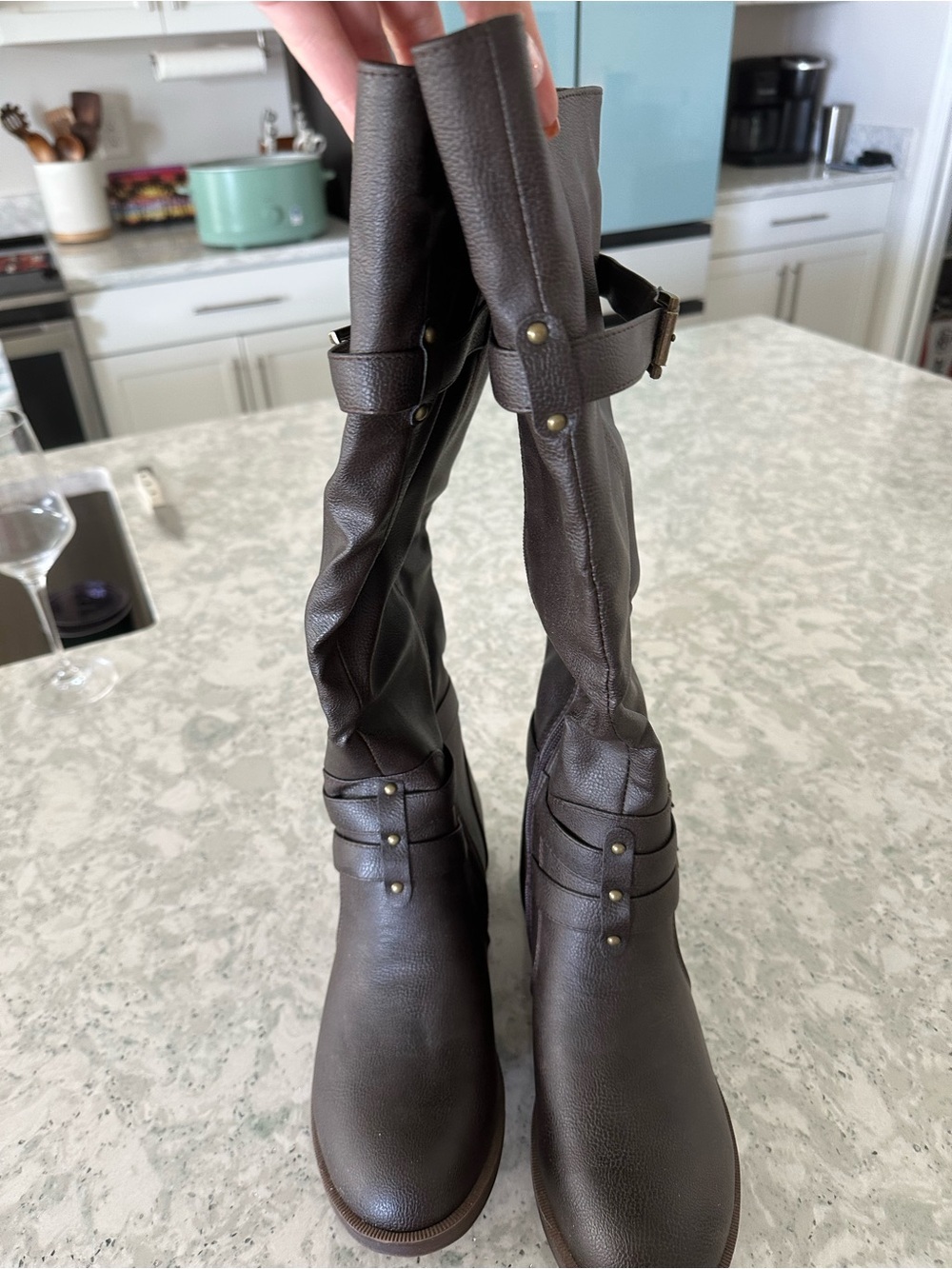 Journee Collection Tru Comfort Foam Tall Brown Riding Boots with Buckle Accents - Picture 2 of 6
